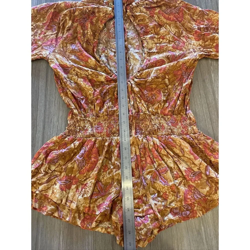 Free People Orange Dance‎ Til Dawn Romper Size Women's XS Ruffled Tie Up Romper